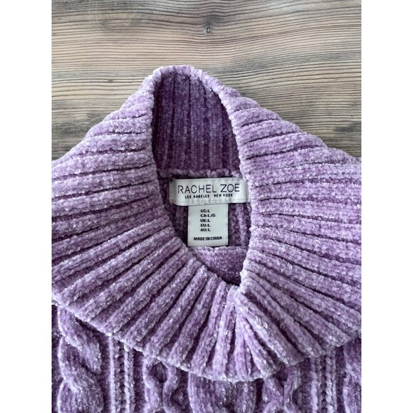 Rachel Zoe Cable Knit Mock Neck Sweater Womens L Lilac Cropped Soft - Picture 3 of 6